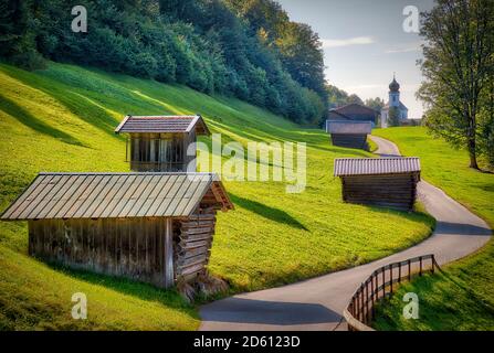 DE - BAVARIA: Picturesque church of St. Anna at Wamberg (1,000 metres above sea level) near Garmisch-Partenkirchen  (HDR-Image) Stock Photo