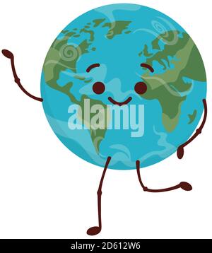 Earth in cartoon style. Smiling space character. Stock Vector