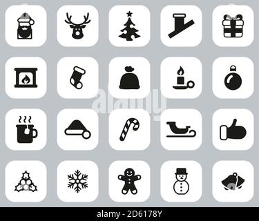 Christmas Holiday & Tradition Icons Black & White Flat Design Set Big Stock Vector