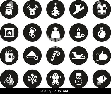 Christmas Holiday & Tradition Icons White On Black Flat Design Circle Set Big Stock Vector