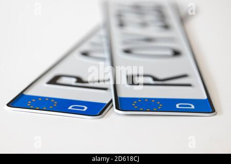 german license plates on white background Stock Photo