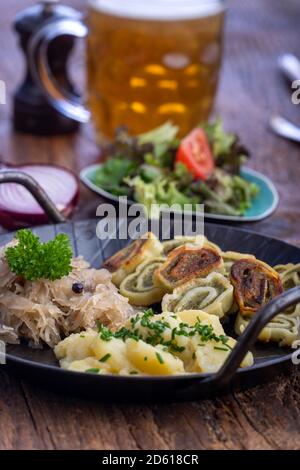 bavarian maultaschen pasta in a pan Stock Photo
