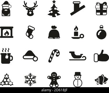 Christmas Holiday & Tradition Icons Black & White Set Big Stock Vector