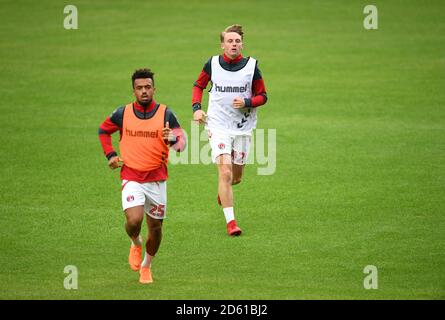 Charlton Athletic's Nicky Ajose (left) and Alfie Doughty during warm-up Stock Photo