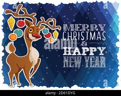 Merry Christmas poster with cute cartoon character. Stock Vector