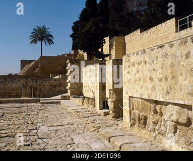 Spain, Andalusia, Cordoba province. Umayyad Period. Medina Azahara (936-960). City palace built by Caliph Abd-al-Rahman III. Remains of the houses in the upper area. Stock Photo