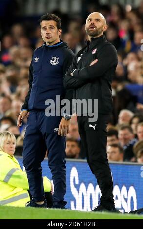 Everton manager Marco Silva (left) and Burnley manager Sean Dyche ...