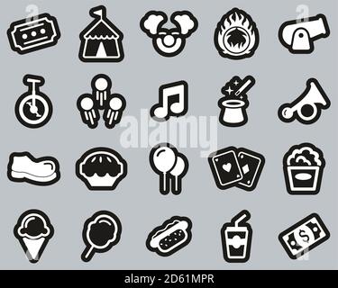 Circus Or Circus Show Icons White On Black Sticker Set Big Stock Vector