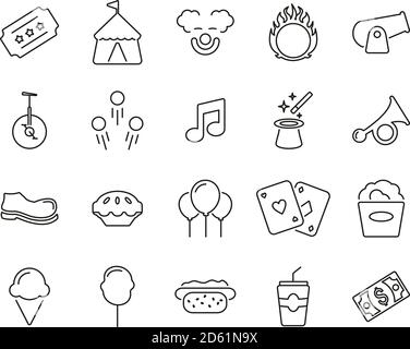 Circus Or Circus Show Icons Thin Line Set Big Stock Vector