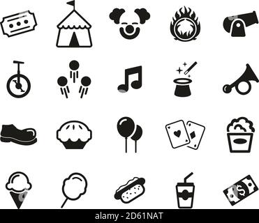 Circus Or Circus Show Icons Black & White Set Big Stock Vector