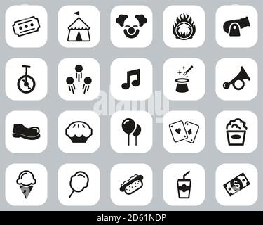 Circus Or Circus Show Icons Black & White Flat Design Set Big Stock Vector