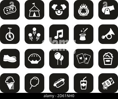 Circus Or Circus Show Icons White On Black Flat Design Set Big Stock Vector