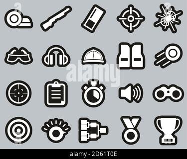 Clay Shooting or Skeet Shooting Icons White On Black Sticker Set Big Stock Vector