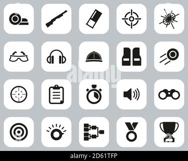 Clay Shooting or Skeet Shooting Icons Black & White Flat Design Circle ...
