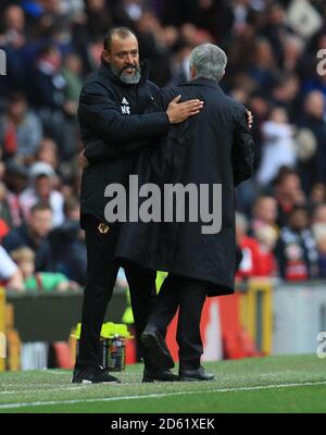 Manchester United's manager Jose Mourinho and Wolverhampton Wanderers' manager Nuno EspÃrito Santo Stock Photo