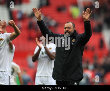 Wolverhampton Wanderers' manager Nuno EspÃrito Santo celebrates at the end of the game Stock Photo