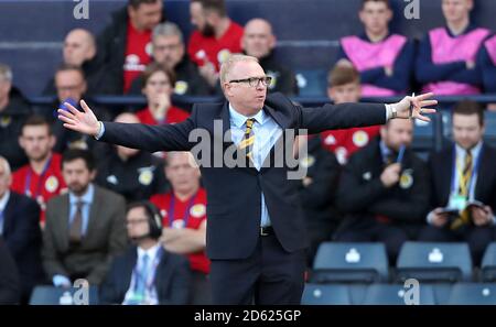 Scotland manager Alex McLeish gestures on the touchline Stock Photo