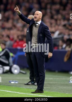 Ajax's Coach Erik Ten Hag gestures on the touchline Stock Photo