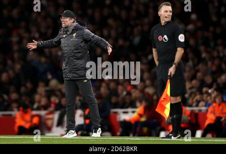 Liverpool manager Jurgen Klopp (left) gestures on the touchline Stock Photo