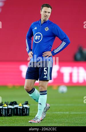 Northern Ireland's Jonny Evans warms up prior the UEFA Nations League Group 1, League B match at The Ullevaal Stadion, Oslo. Stock Photo