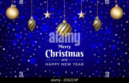 Merry Christmas and New Year design with blue color and snow effect Stock Vector