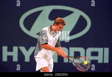 USA's Jan-Michael Gambill in action against Russia's Marat Safin. Stock Photo