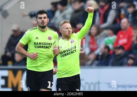 Sheffield United's Mark Duffy celebrates scoring his side's first goal of the game Stock Photo