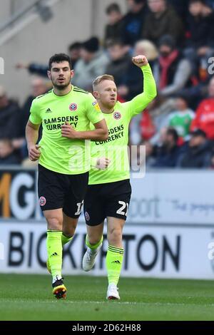 Sheffield United's Mark Duffy celebrates scoring his side's first goal of the game Stock Photo