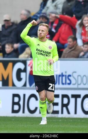 Sheffield United's Mark Duffy celebrates scoring his side's first goal of the game Stock Photo