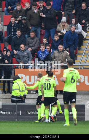 Sheffield United's Mark Duffy celebrates scoring his side's first goal of the game Stock Photo