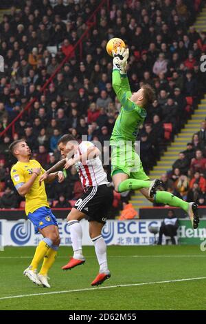 Leeds United goalkeeper Bailey Peacock-Farrell makes a save Stock Photo
