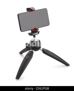 smartphone on tripod stand path isolated on white Stock Photo