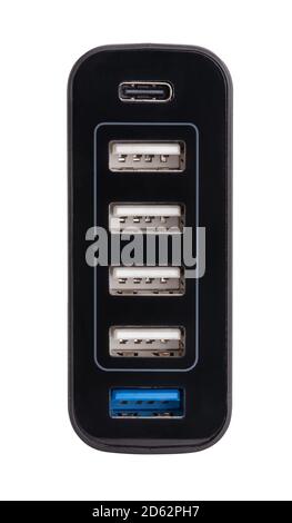 multiple usb port power charger path isolated on white Stock Photo