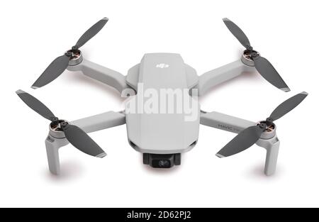 dji mavic mini drone path isolated on white Stock Photo