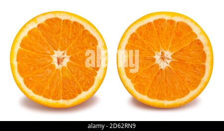 sliced orange fruit path isolated on white Stock Photo