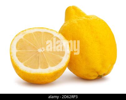 sliced lemon path isolated on white Stock Photo