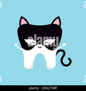 Cute tooth in black cat costume isolated vector icon. Stock Vector