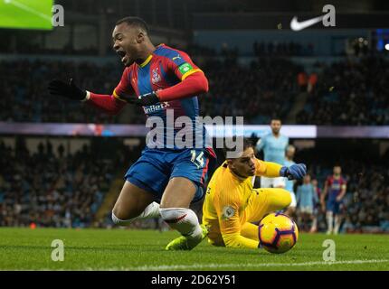 Crystal Palace's Jordan Ayew goes down in the penalty box Stock Photo