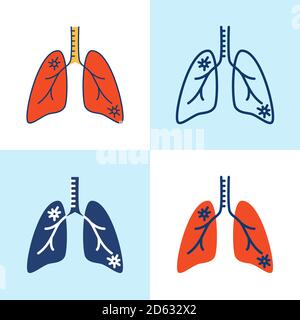 Lung pneumonia icon set in line style Stock Vector