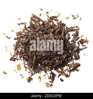 Heap of fermented dry leaves of willow-tea isolated on white background, top view. Photo stacking Stock Photo