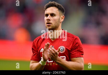 Sheffield United's George Baldock during the pre-match warm up prior to the beginning of the match Stock Photo