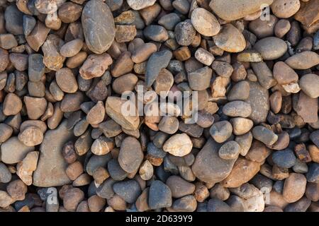 Colorful beach stone background. River pebble close-ups. View of pebbles from above Stock Photo