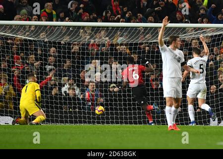 Manchester United's Paul Pogba (centre) sees his goal dis-allowed  Stock Photo