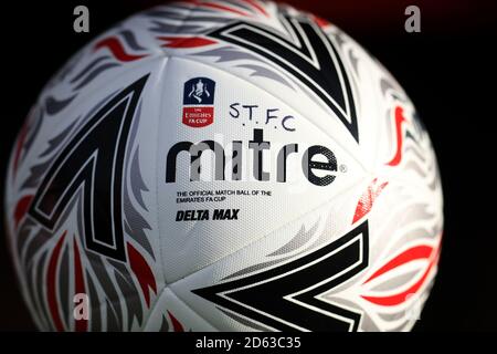 A view of an official Emirates FA Cup Mitre Delta Max match ball Stock Photo