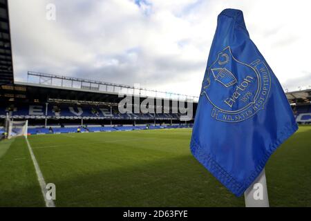 Everton Club crest on corner flag at Goodison Park  Stock Photo