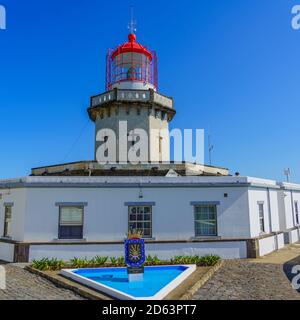 The Lighthouse Ponta do Arnel near Nordeste town in Sao Miguel, Azores Stock Photo