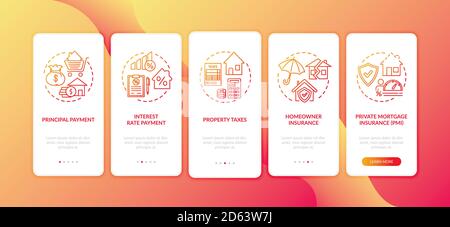 Mortgage payment elements onboarding mobile app page screen with concepts Stock Vector