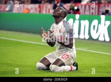 Liverpool's Sadio Mane celebrates scoring his side's first goal of the game Stock Photo