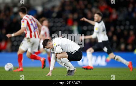 Derby County's Tom Lawrence reacts Stock Photo