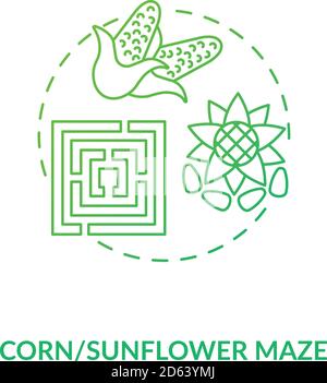 Corn and sunflower maze concept icon Stock Vector
